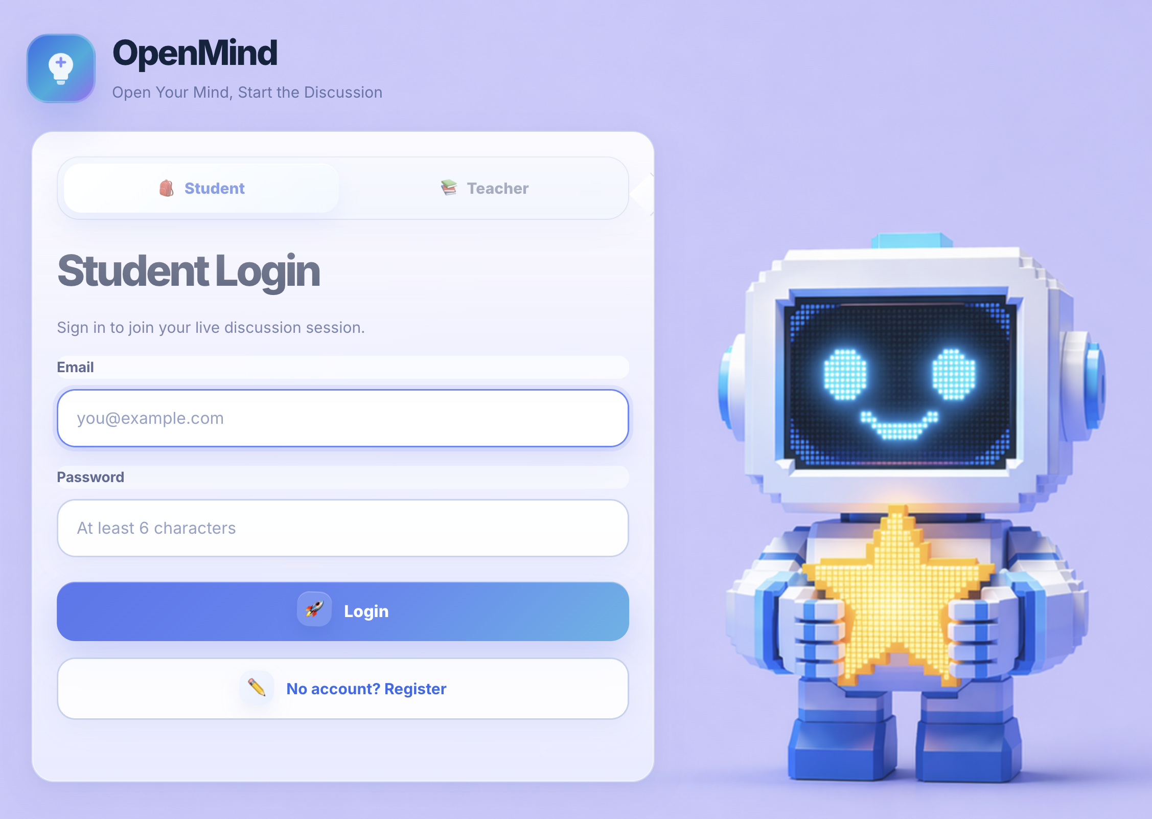 Refined login interface with separate student and teacher choices