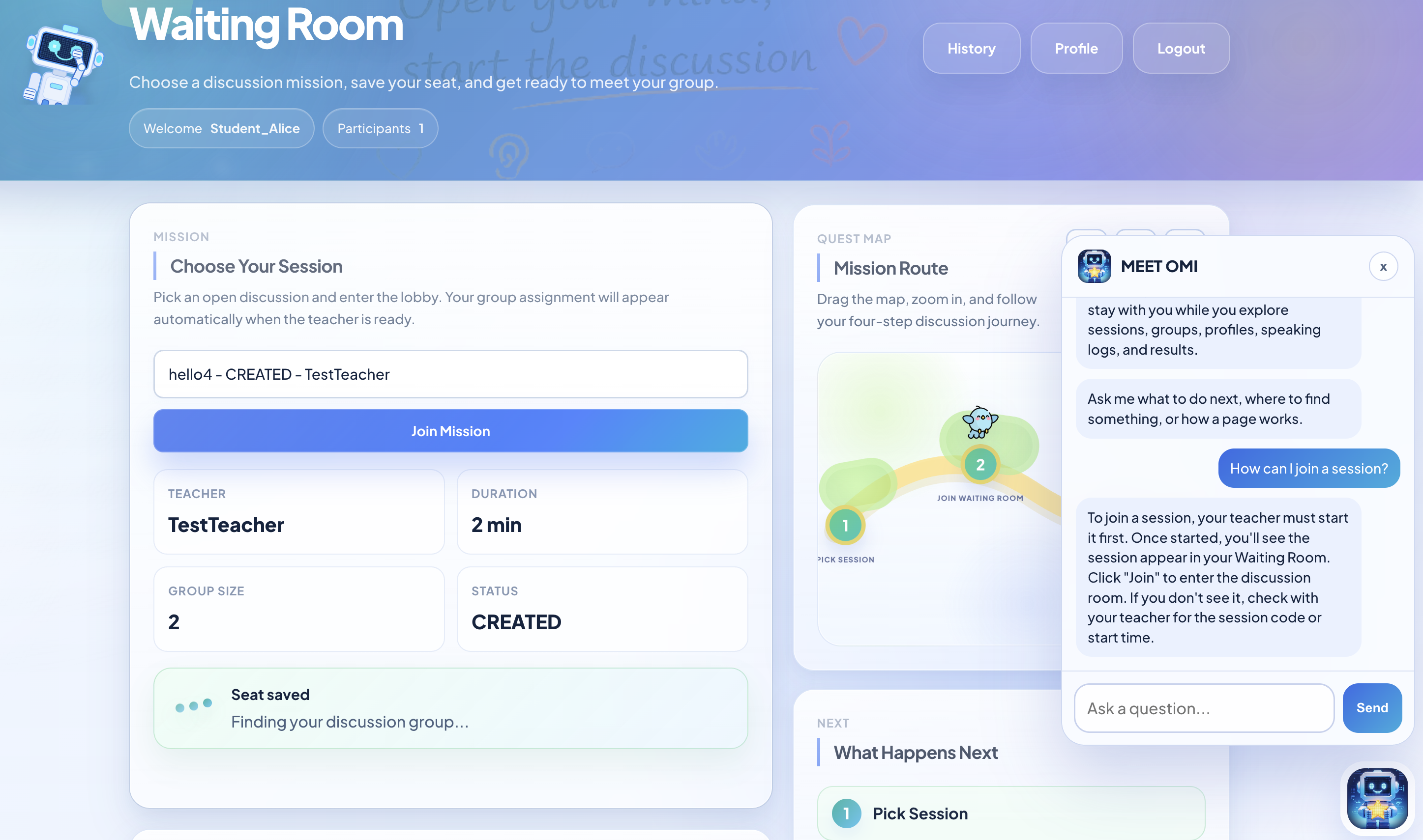 Refined waiting room interface after user feedback